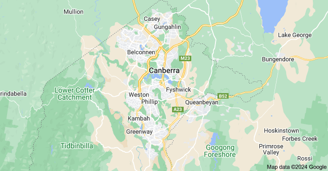 map of Car Inspection Canberra service area