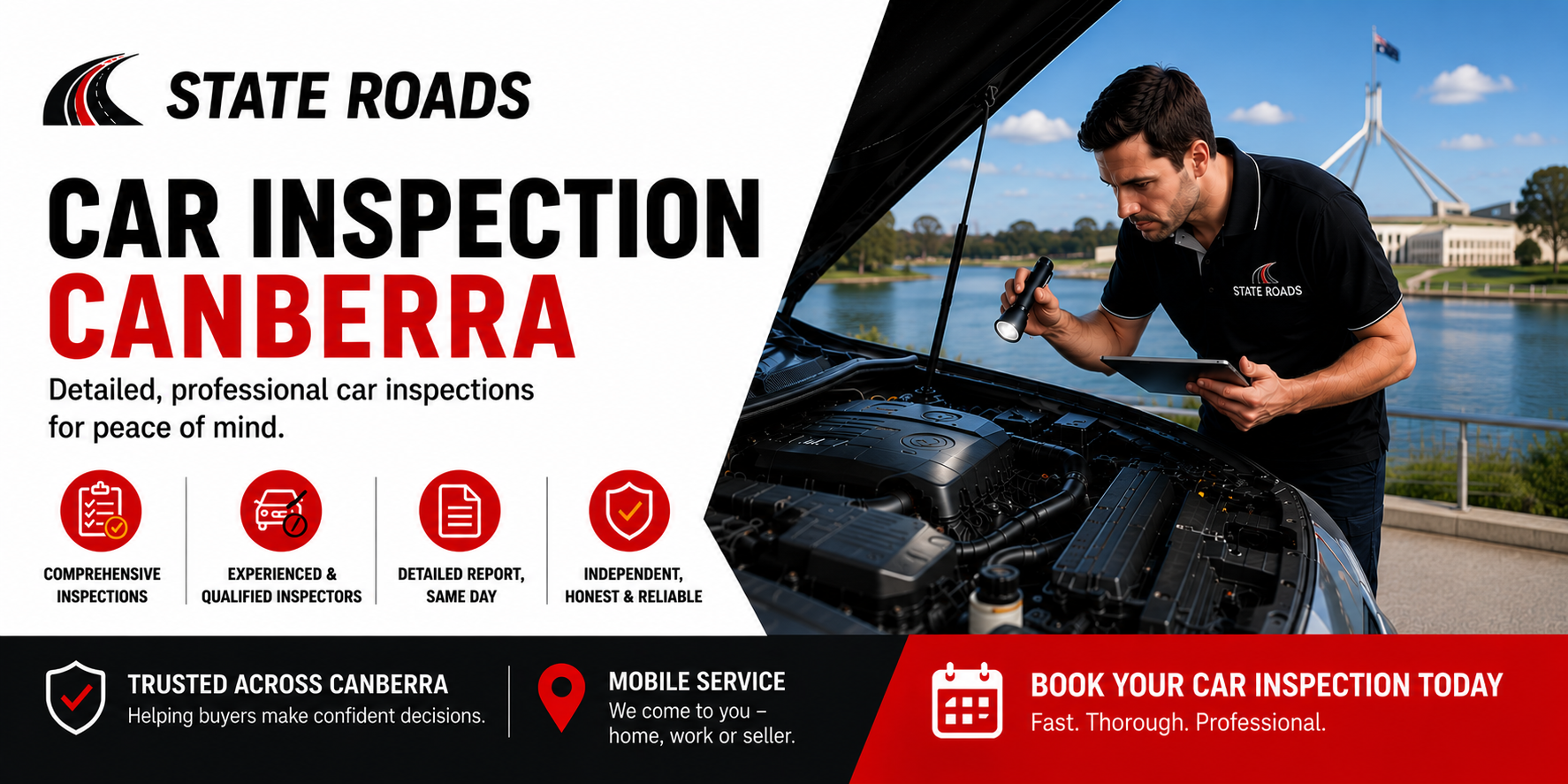 Stateroads car inspection Canberra banner