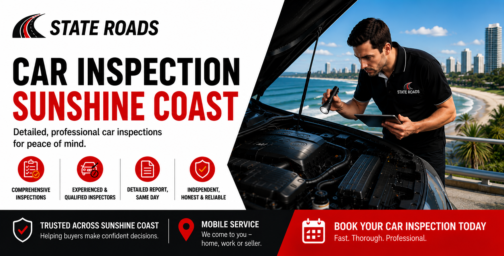 Stateroads car inspection Sunshine Coast banner